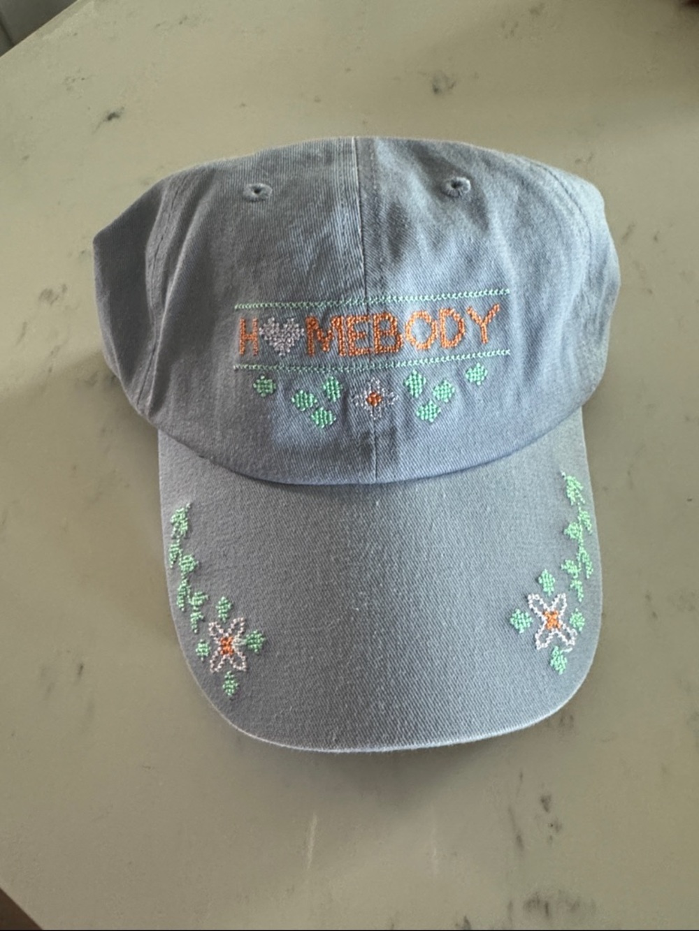 Anthropologie Light Blue Embroidered 'Homebody' Baseball Cap